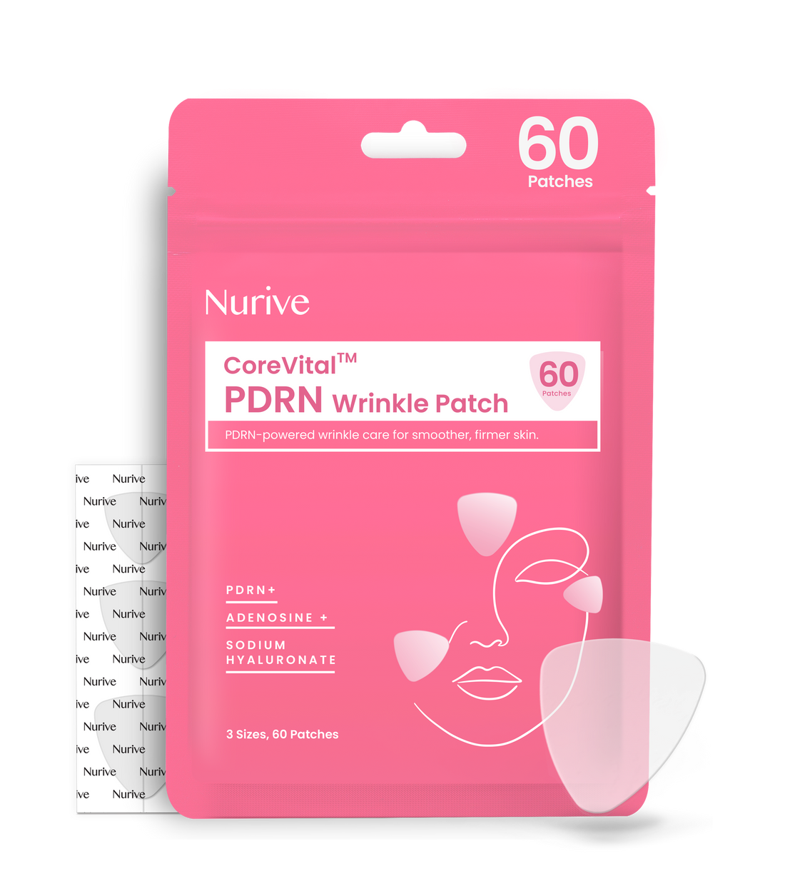 PDRN Wrinkle Patches 60 Ct | Overnight Anti Aging Wrinkle Patch for Face