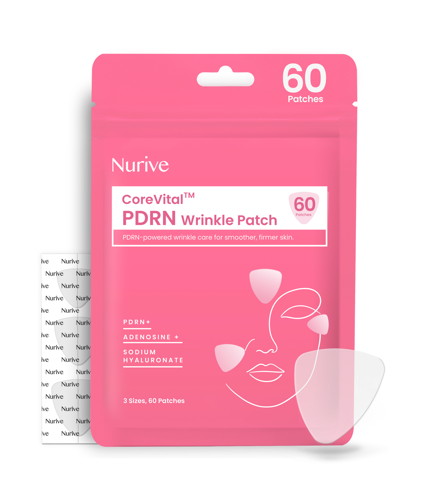 PDRN Wrinkle Patches 60 Ct | Overnight Anti Aging Wrinkle Patch for Face