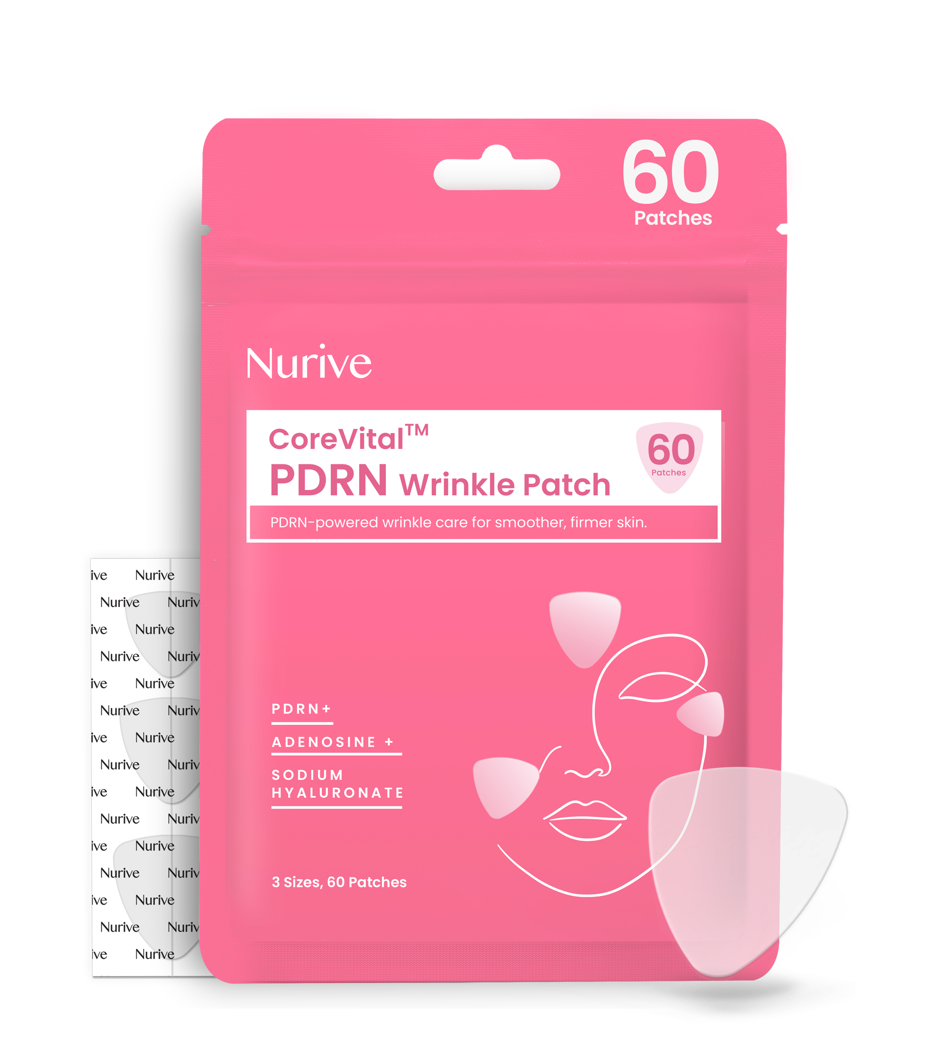 PDRN Wrinkle Patches 60 Ct | Overnight Anti Aging Wrinkle Patch for Face